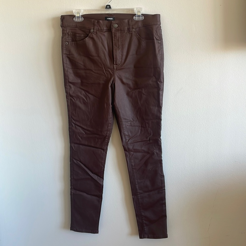 Express Women's Ankle-Length Faux Leather Pants in Dark Brown